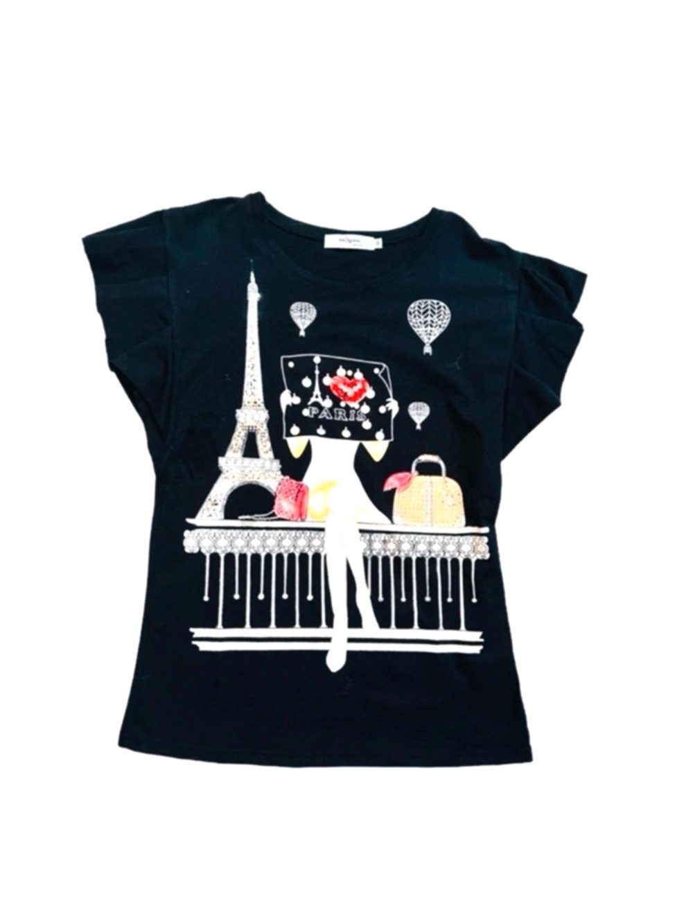 IN2YOU ~ Women’s black short sleeve sequined bling bling tee top size M